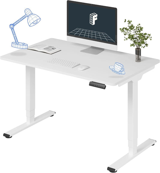 FLEXISPOT E6 Essential 3 Stages Dual Motor Electric Standing Desk 48x30 Inch Whole-Piece Board Height Adjustable Electric Sit Stand Desk(White Frame + White Desktop, 2 Packages)