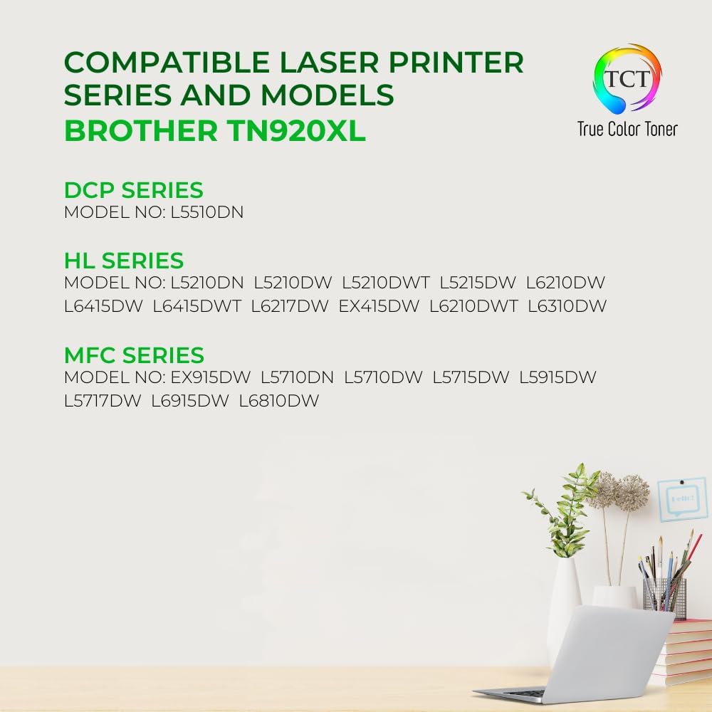 TCT Premium Toner Cartridge TN-920XL High Yield – Compatible Replacement for Brother TN920, TN920XL – Works with HL-L6210DW, HL-L5210DW, DCP-L5510DN (2-Pack, Black, 6,000 Pages)