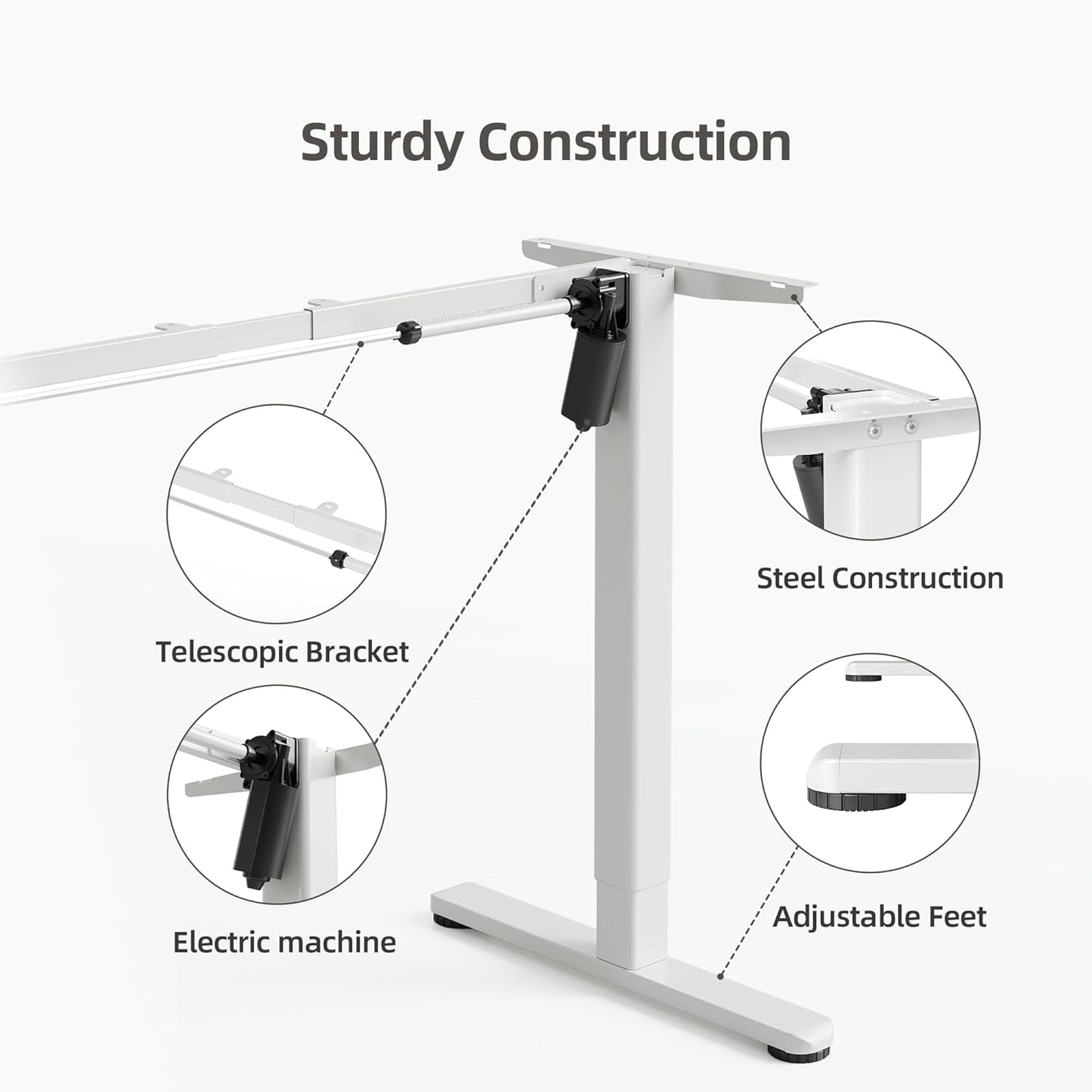 Claiks Standing Desk Frame, Electric Stand Up Desk Frame Workstation Up to 63",T-Shaped Adjustable Standing Computer Desk for Home and Office, (White Frame only)