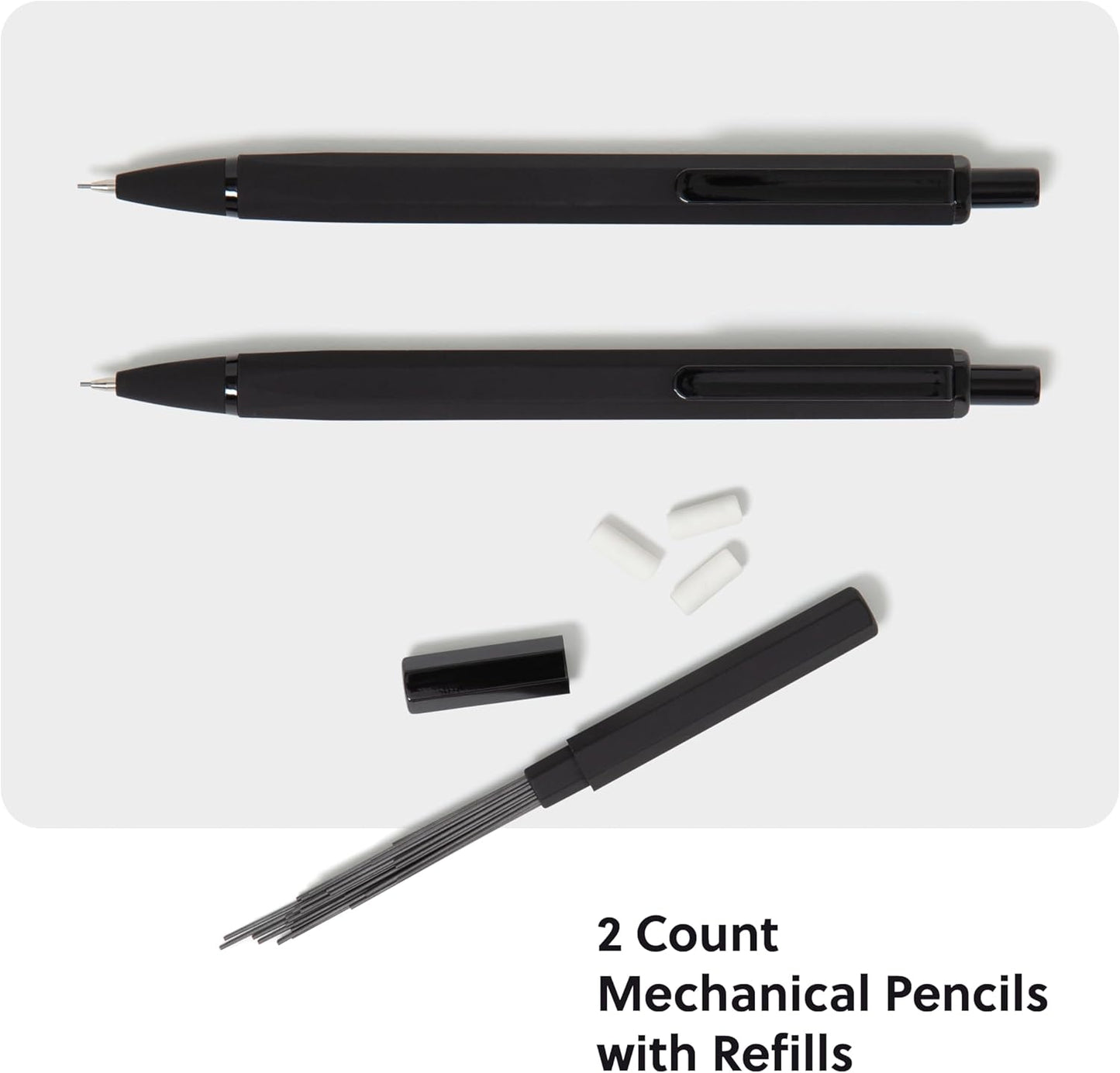 U Brands Cambria Mechanical Pencils, Set of 2, Midnight Black, Soft Touch, Medium (0.7 mm) Point, Lead and Eraser Refills