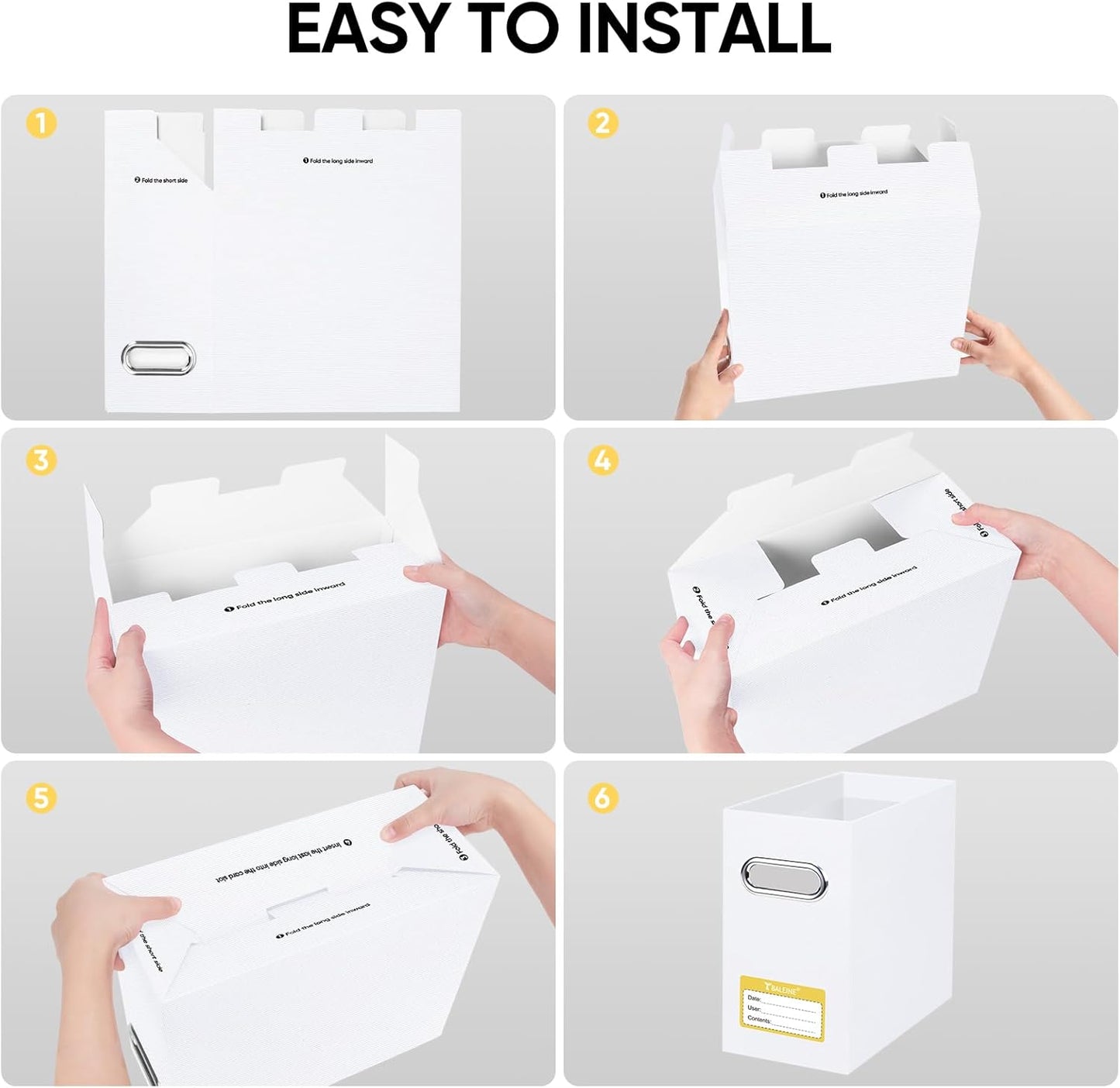 BALEINE File Organizer Box, Cardboard File Folder Organizer with Handle for Letter Size, Portable Collapsible Hanging Filing Box for Home Office Document Storage (4 Pack, White)