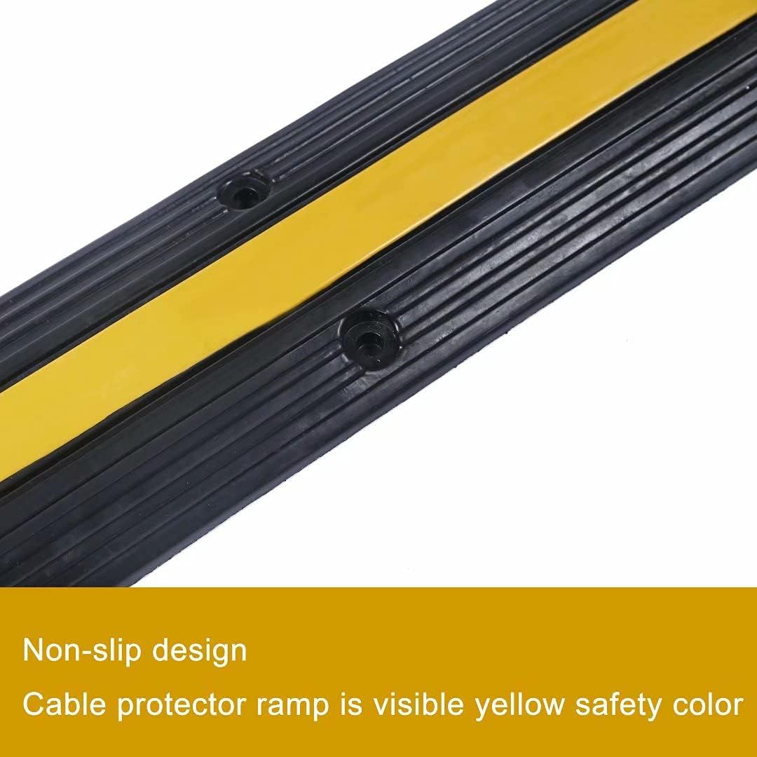 Rubber Cable Ramp Cord Cover Cable Protector Ramps Wire Hose Protective 1 Channel 22000Lbs Load Capacity Traffic Speed Bump for Asphalt Concrete Gravel Driveway Indoor Outdoor, 3 Pack