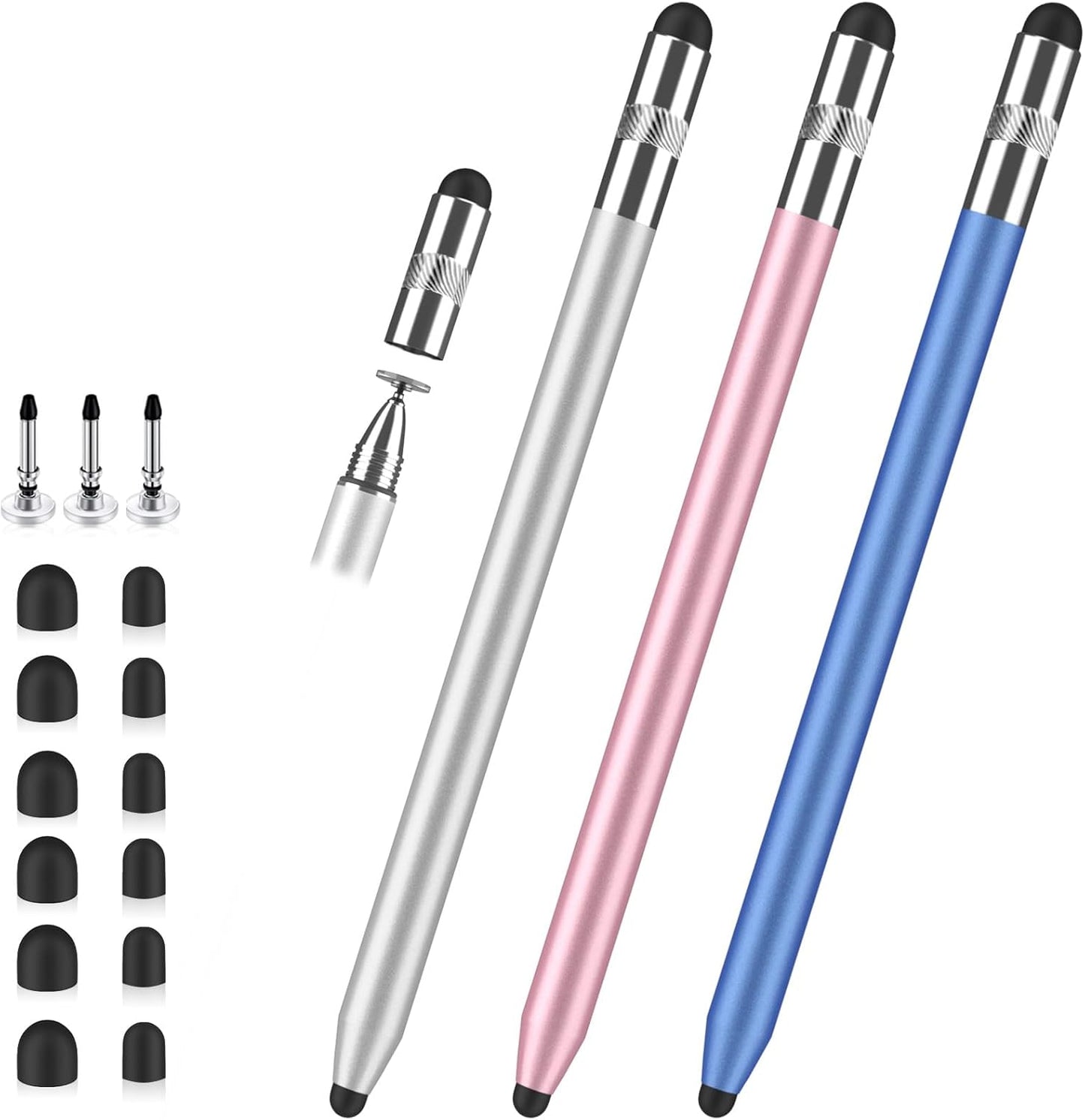 Stylus Pen for Touchscreen, 3-in-1 Rubber Disc Stylus, High Sensitivity and Precision, Universal Stylus Pen Compatible for Ipad,iPhone Android Kindle All Capacitive Tablets