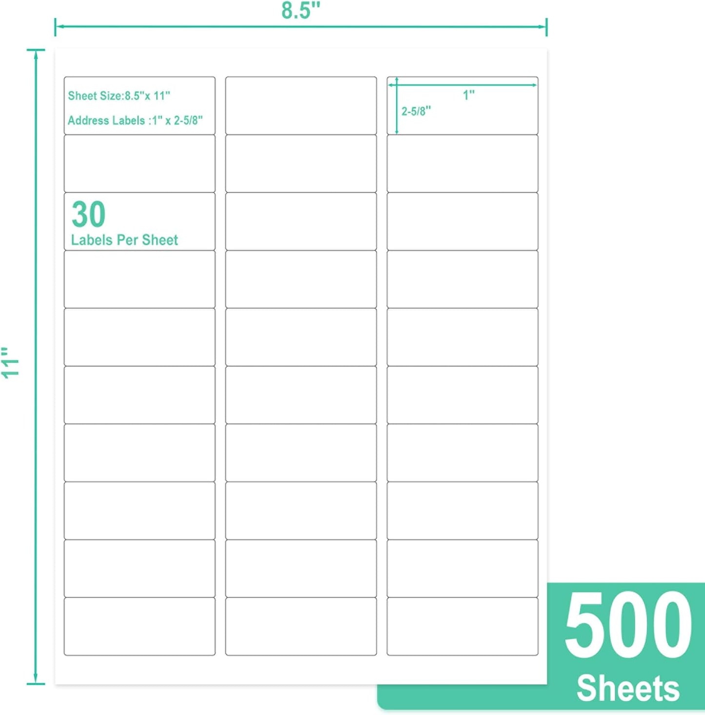 L LIKED Printable Address Labels, 1" x 2-5/8", 15000 Labels, 30 per Sheet, Blank Label Stickers for Envelopes (500 Sheets)