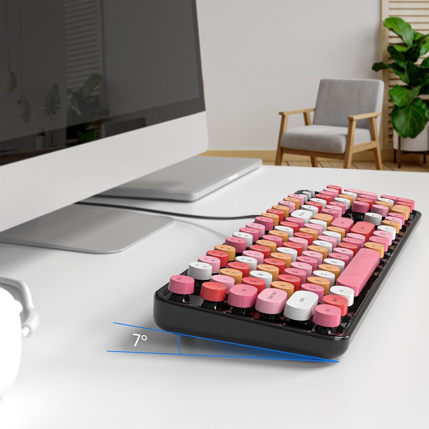 USB Wired Computer Keyboard - Retro Typewriter Keyboard - Full Size Office Keyboard with Number Pad, Caps Indicators, Foldable Stands, for PC Laptop Desktop Windows (Black Colorful)