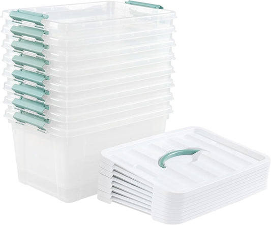 Pekky 14 Quart Plastic Lidded Storage Bins Set of 8, Clear Latching Storage Box with Handle