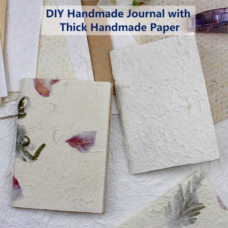 Textured Handmade Paper Sheets for Crafts, A5 Thick Rough Mulberry Recycled Scrapbook Papers for Card Making, Mixed Media, Embossed, DIY Junk Journals, Art Journaling Decorative Materials