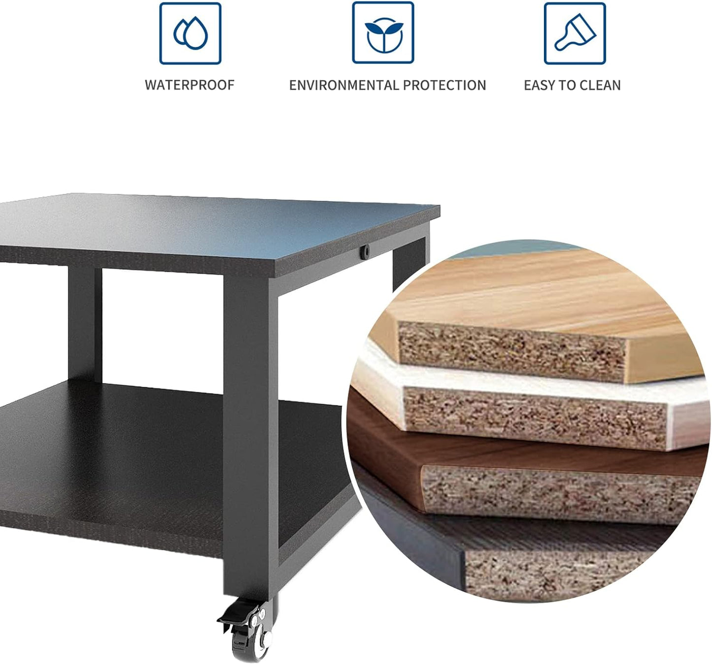 Natwind 2 Tiers Office Movable Laser Printer Copier Stand Cart Under Desk Heavy Duty Dark Brown Rolling Table with Storage Floor-Standing Holder on Wheels Fax Paper Organizer Shelf for Home (Black)