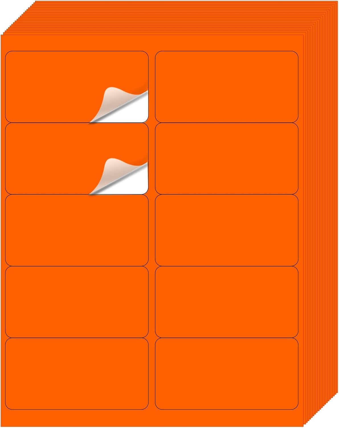 Shipping Labels Stickers, 2"×4" Printable Mailing Label for Laser/Inkjet Printing- Matte, Permanent Adhesive Labels Stickers (Fluorescent Orange)