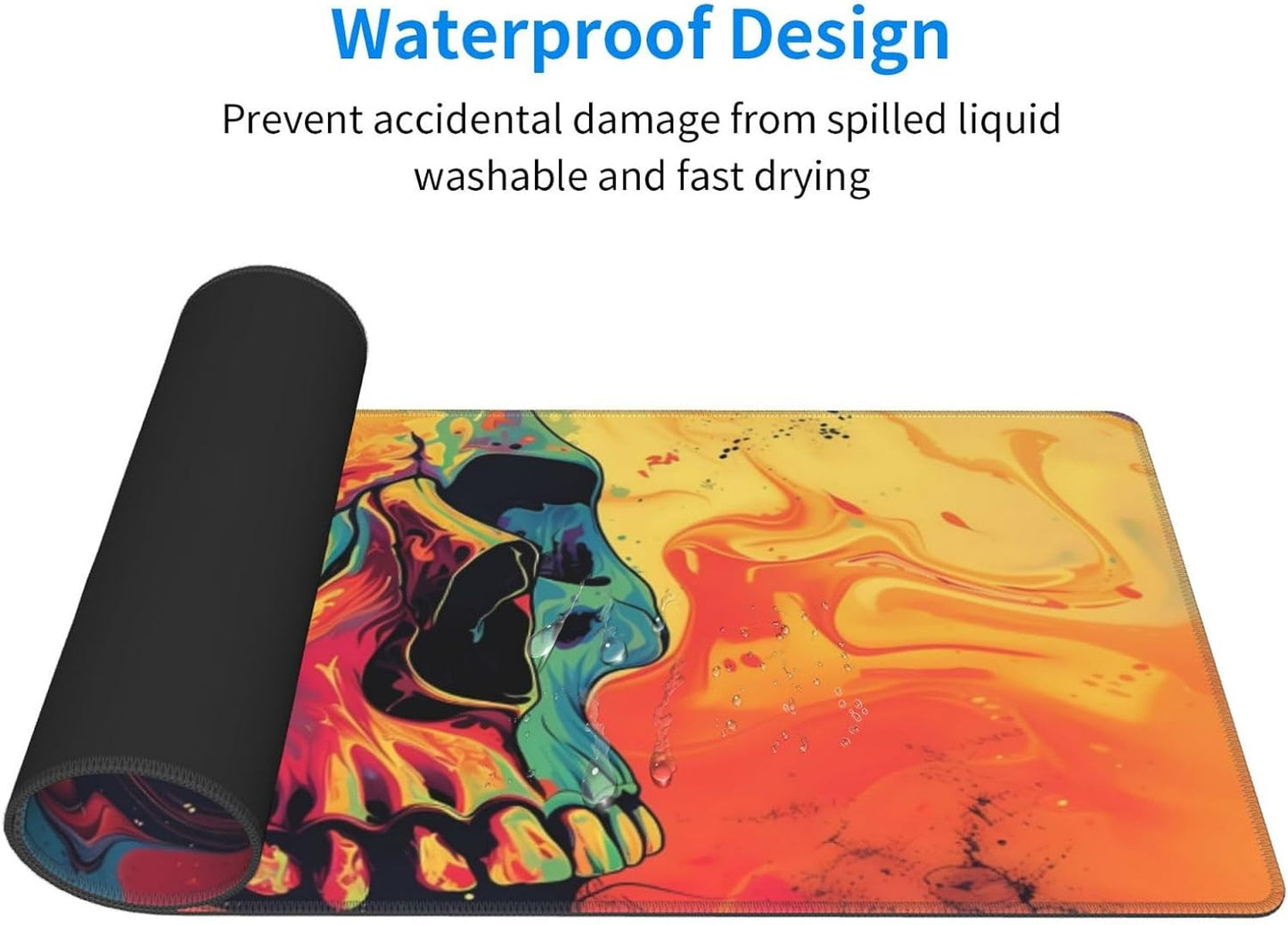 Gaming Mouse Pad Desk Pad,Extended Big Mouse Pad,31.5x11.8 Inch Long Computer Keyboard Mouse Mat Mousepad with 3mm Non-Slip Base and Stitched Edge for Gaming and Office… (Watercolor Skull)