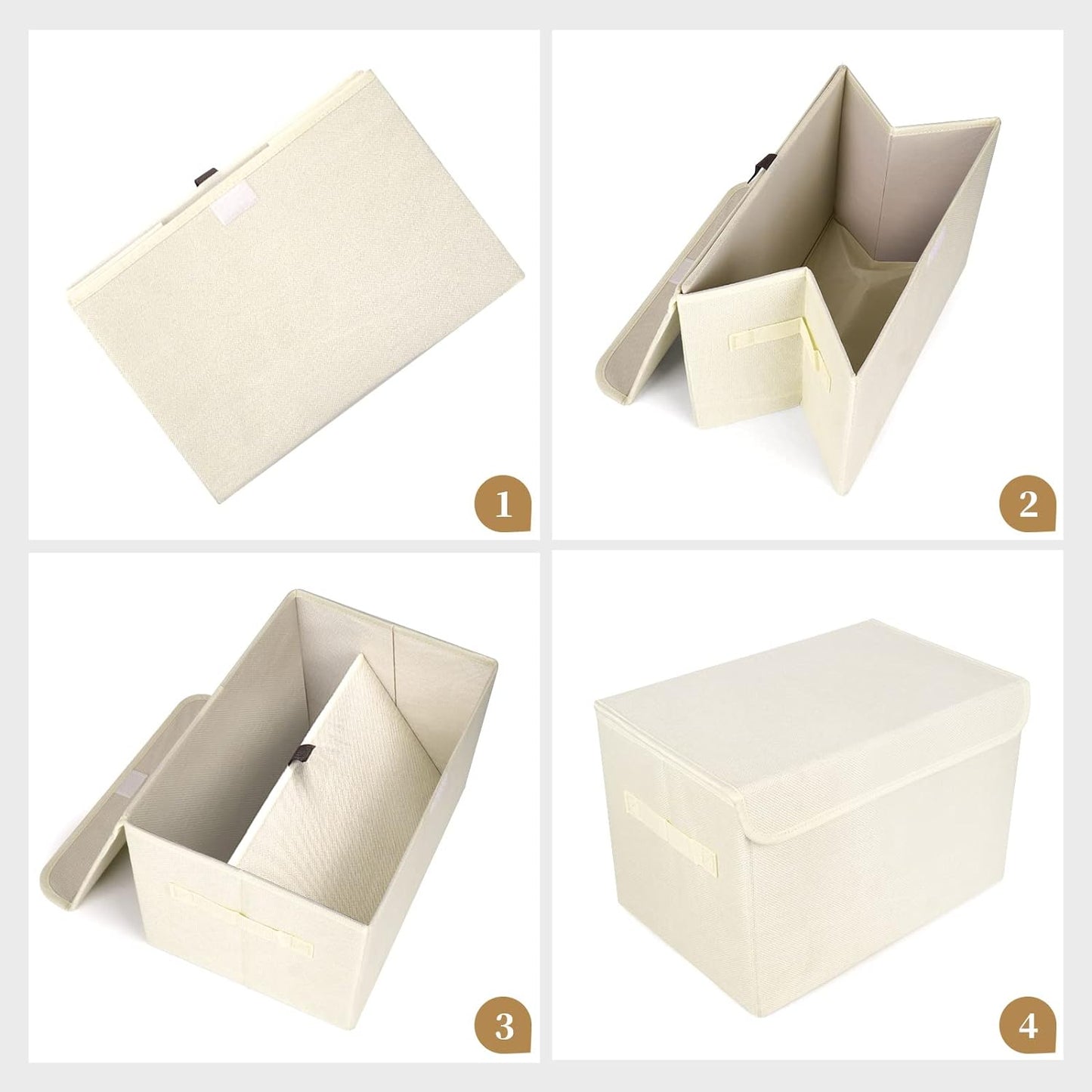 Large 22 Quart [4-Pack] Linen Fabric Foldable Storage Bin Cube Organizer Basket with Flip-Top Lid & Handles, Clothes Blanket Box for Home, Office, Closet (14.6 x 9.5 x 9.5, Beige)