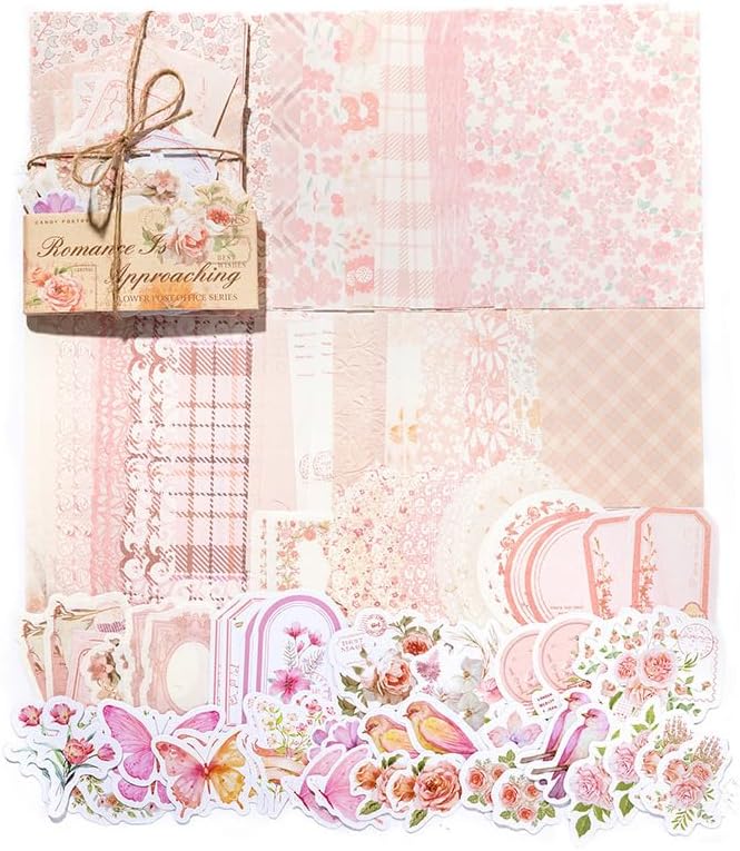 Doraking 100pcs Vintage Floral Scrapbook Paper Journaling Stickers Assorted Set, Material Paper Memo Junk Journal Supplies for Bullet Journaling Retro Crafts Planner Collage Card Album