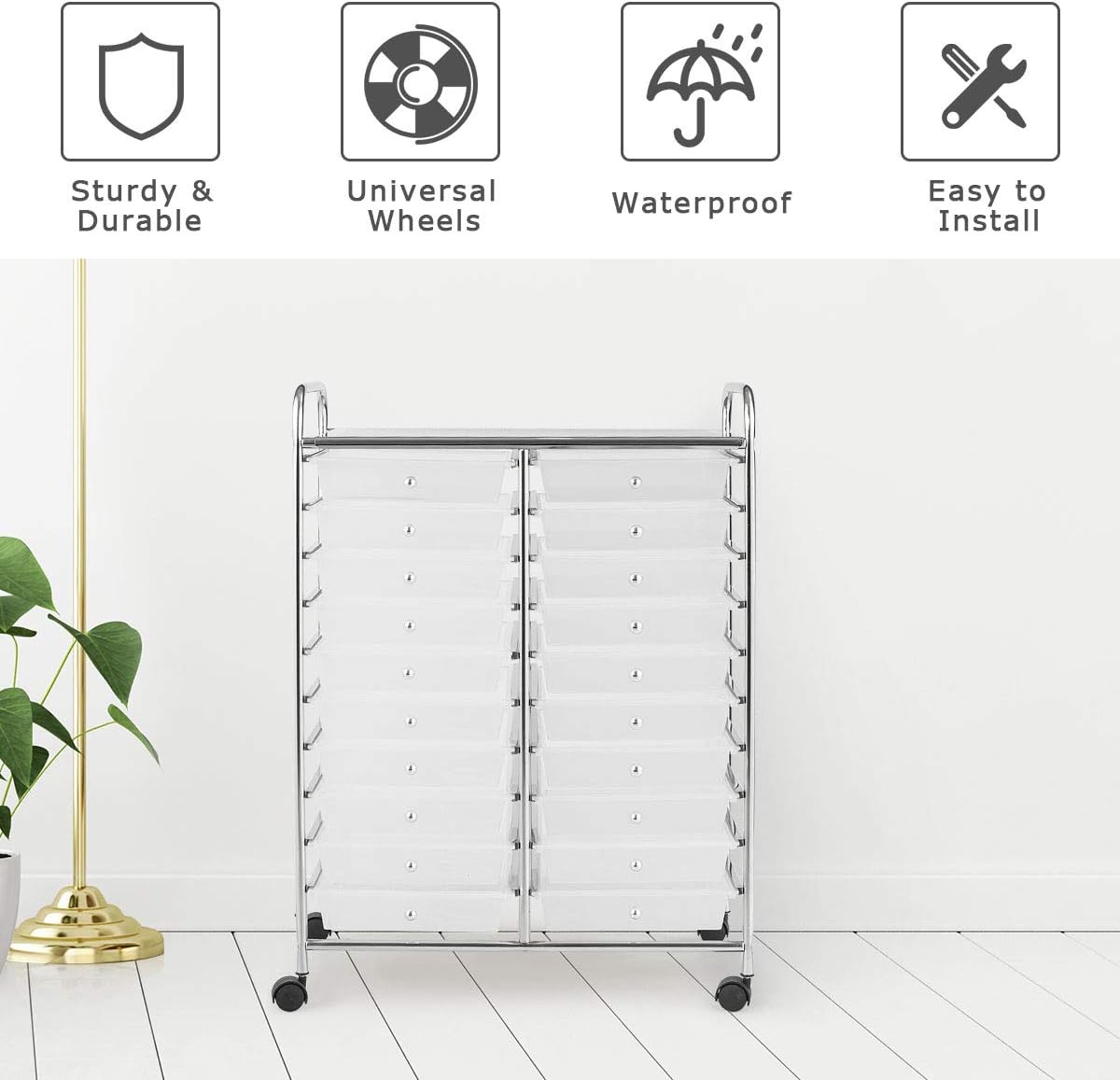 Giantex Storage Drawer Carts, 20-Drawer Organizer, Utility Cart on Wheels, Semi-Transparent Multipurpose Cart for Home Office School Supplies Tools Scrapbook Paper