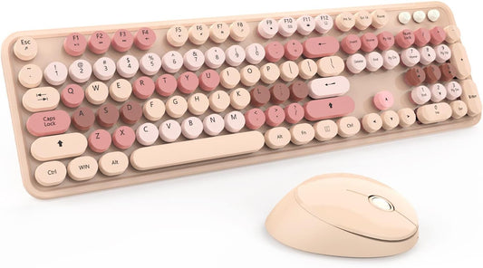 Colorful Wireless Keyboard and Mouse Combo - 104 Key Wireless Keyboard with Number Pad for Windows PC, Notebook, Laptop (Chocolate)