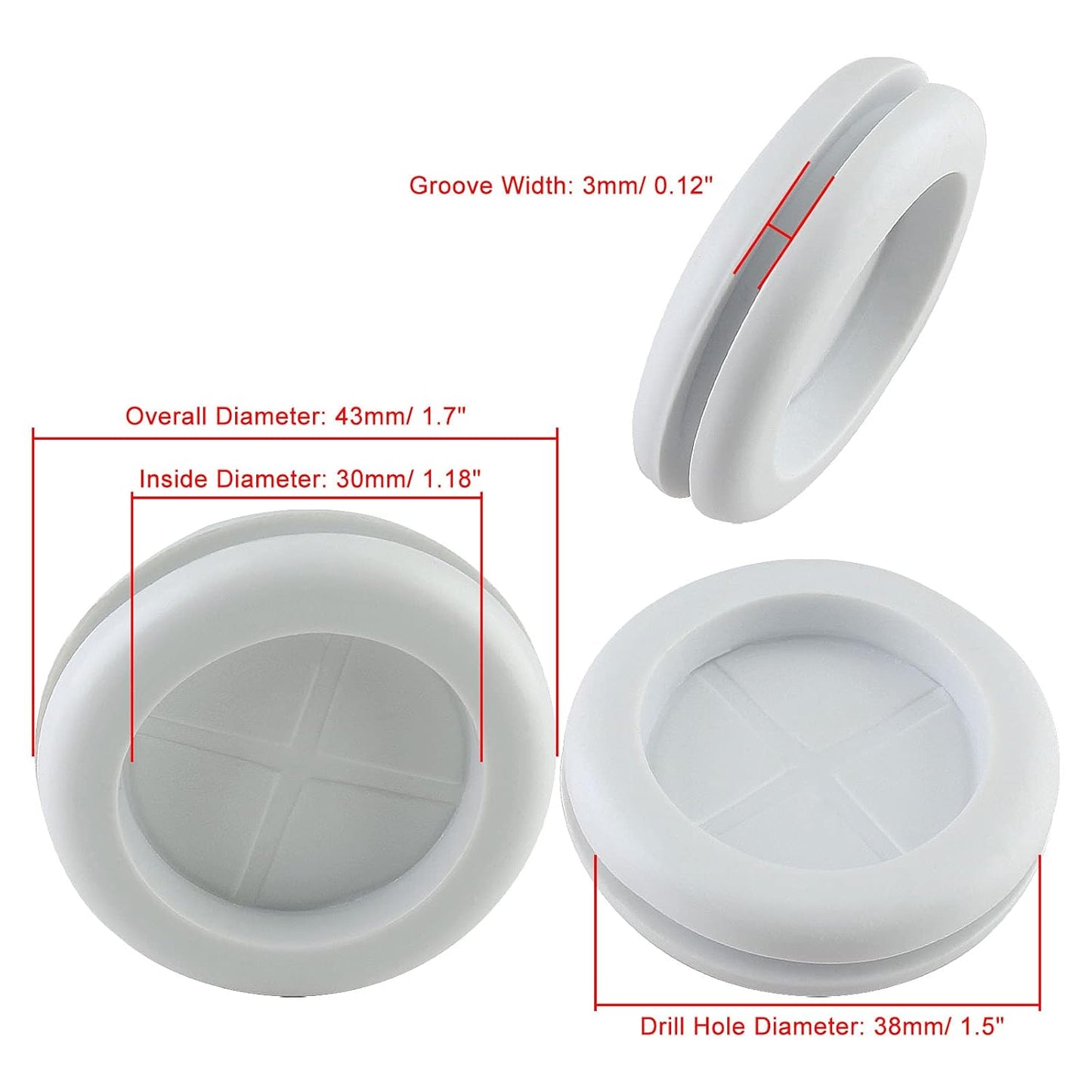 10 Pack 1-3/16" Inside Diameter 1-1/2" Drill Hole Rubber Grommet, Firewall Plug Grommet Rubber Grommets Wire Protection, Double Sided Round (White)