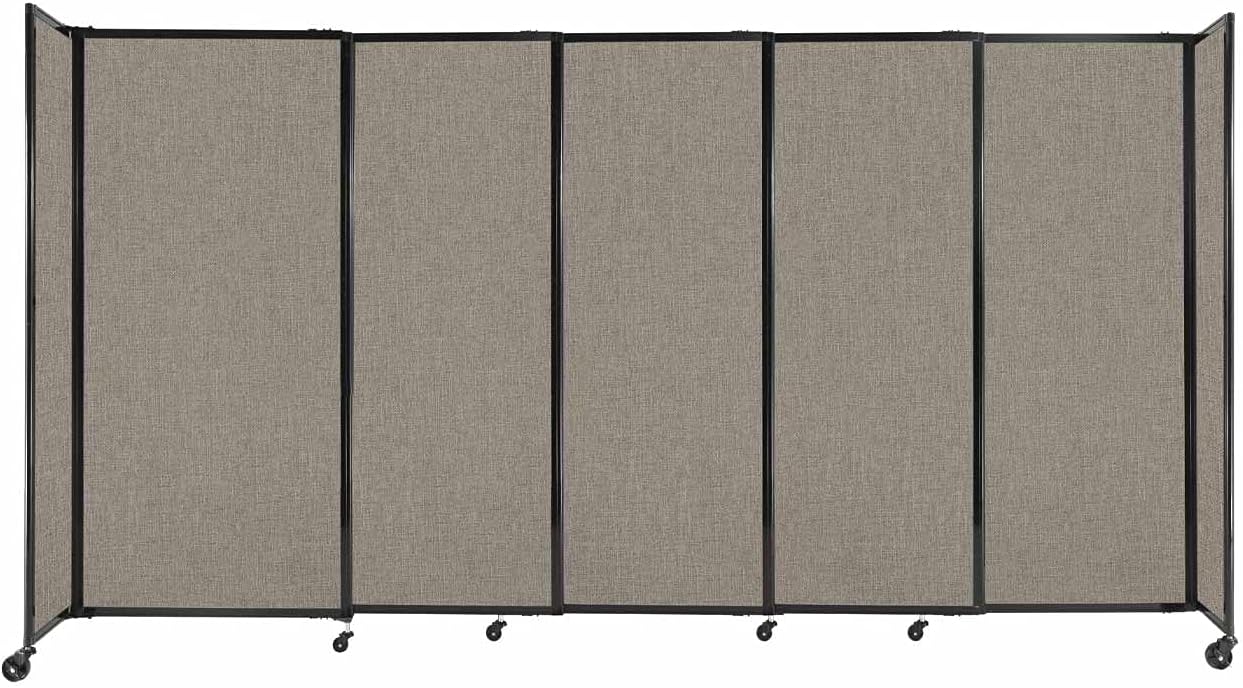 Versare Straightwall Sliding Portable Wall Partition | Freestanding Office Dividers | Locking Wheels | Temporary Room Separator | 11'3" Wide x 6' Tall Warm Pebble Fabric Panels