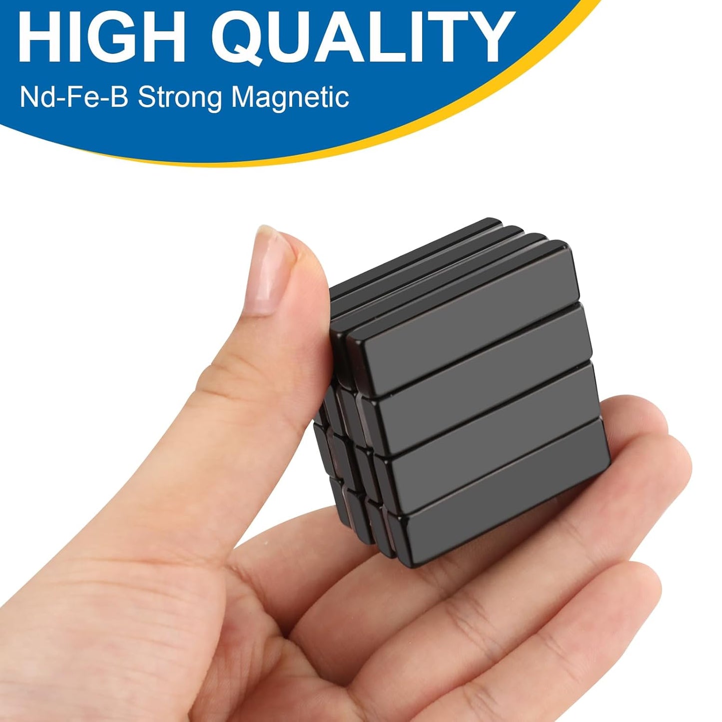 LOVIMAG Powerful Rare Earth Magnets, Refrigerator Magnets with Double-Sided Adhesive, Black Heavy Duty Magnet for Cabinet Doors, Fridge, Classroom, Grill, Garage, Kitchen - 40x10x5 mm,Pack of 6