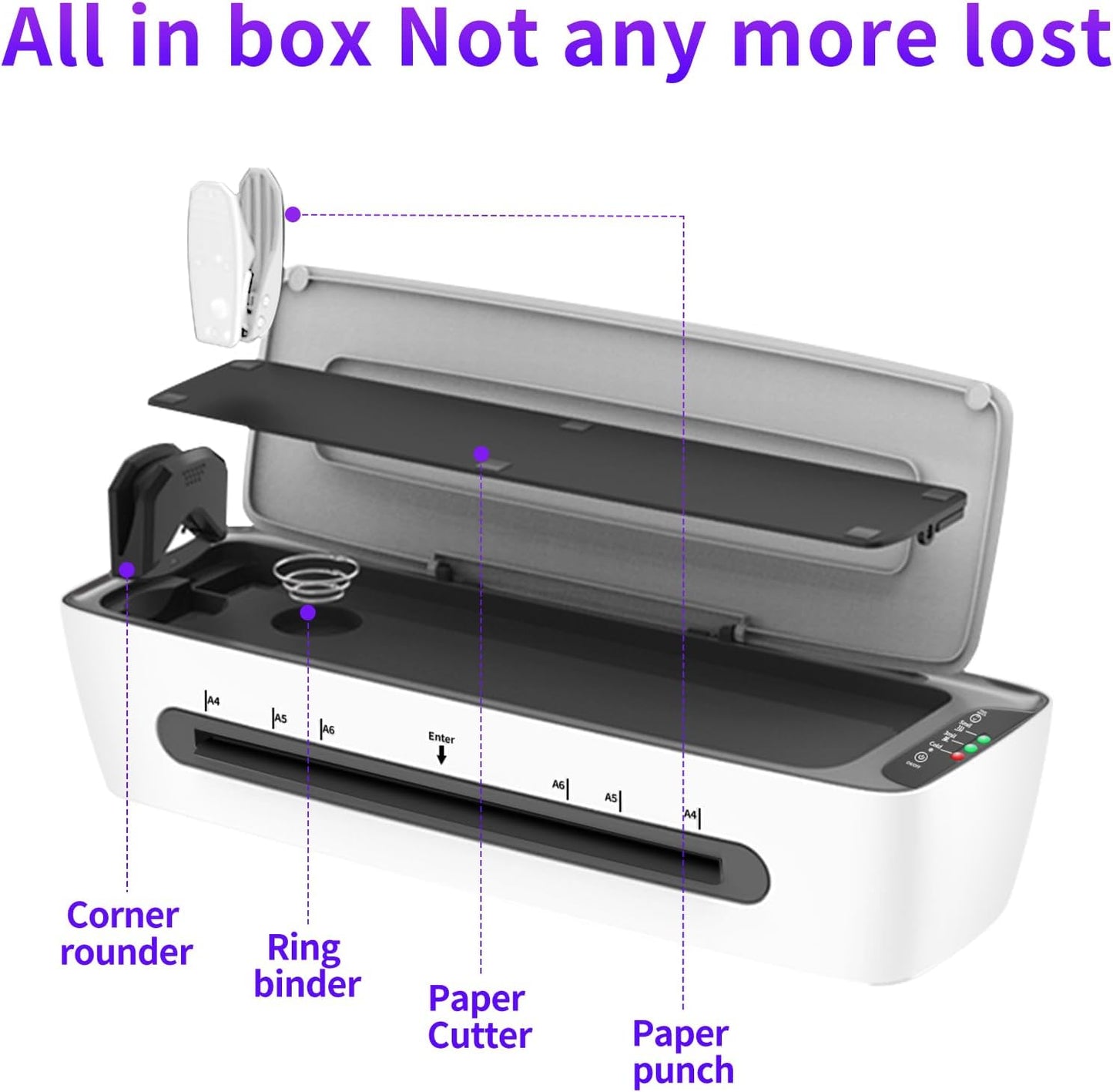 9 Inch Laminator Machine for Documents and Photos, 6 in1 A4 Thermal Laminator Machine with Never Jam Technology, 12 Laminating Sheets, 5 Mil Thick, Use for Home Office School