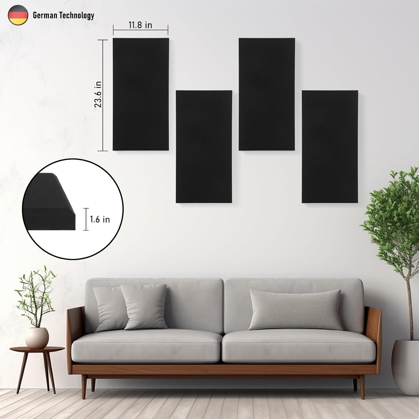 Fabric Sound Proof Foam Absorbing Acoustic Wall Panels 23.6’’x11.8’’ 4PCS Noise Cancelling for Room Home Studio Office Theater, Black