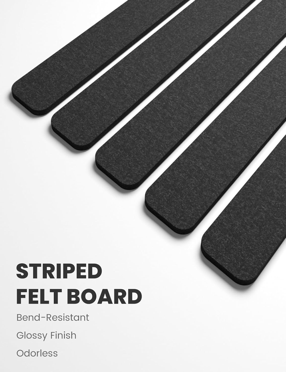 Cork Board Alternative Felt Strip Board 5-Pack 13"x2", Office Pin Board with 35 Push Pins, Adhesive Install for Bedroom Door & Home Office(Black)