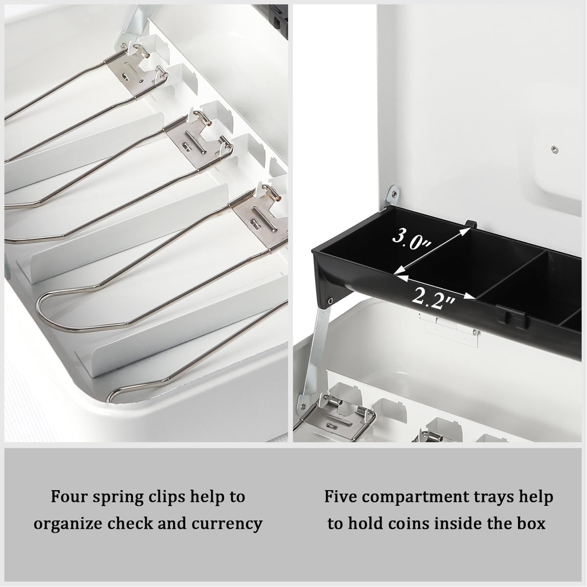 Jssmst Locking Large Metal Cash Box with Money Tray, Money Box with Key Lock, White, SM-CB0504L