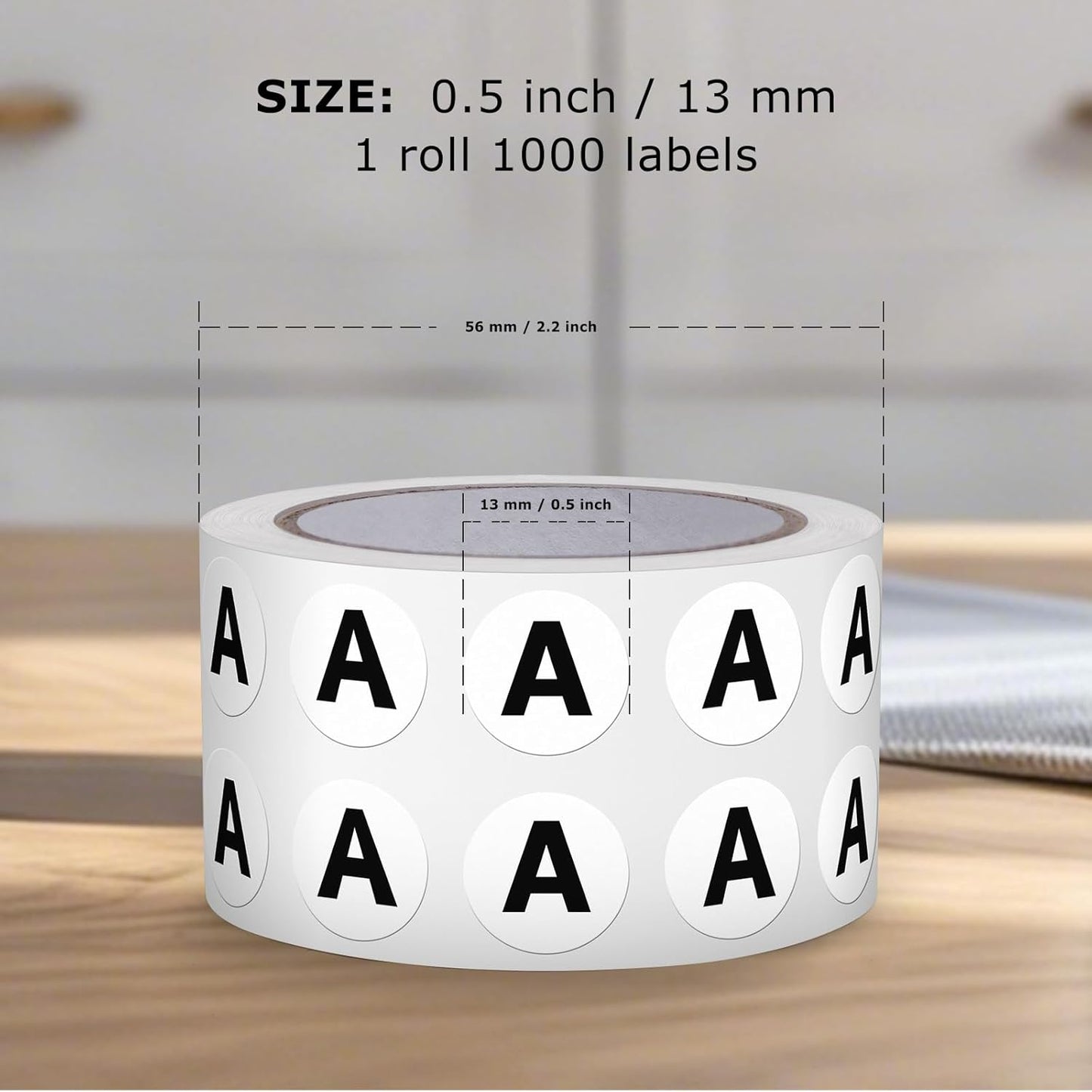 Letter A Round Stickers 0.5 Inch Vinyl Circle Capital Alphabet Labels Self-Adhesive Removable Waterproof Dots Tags for Home Office Inventory 1000 PCS