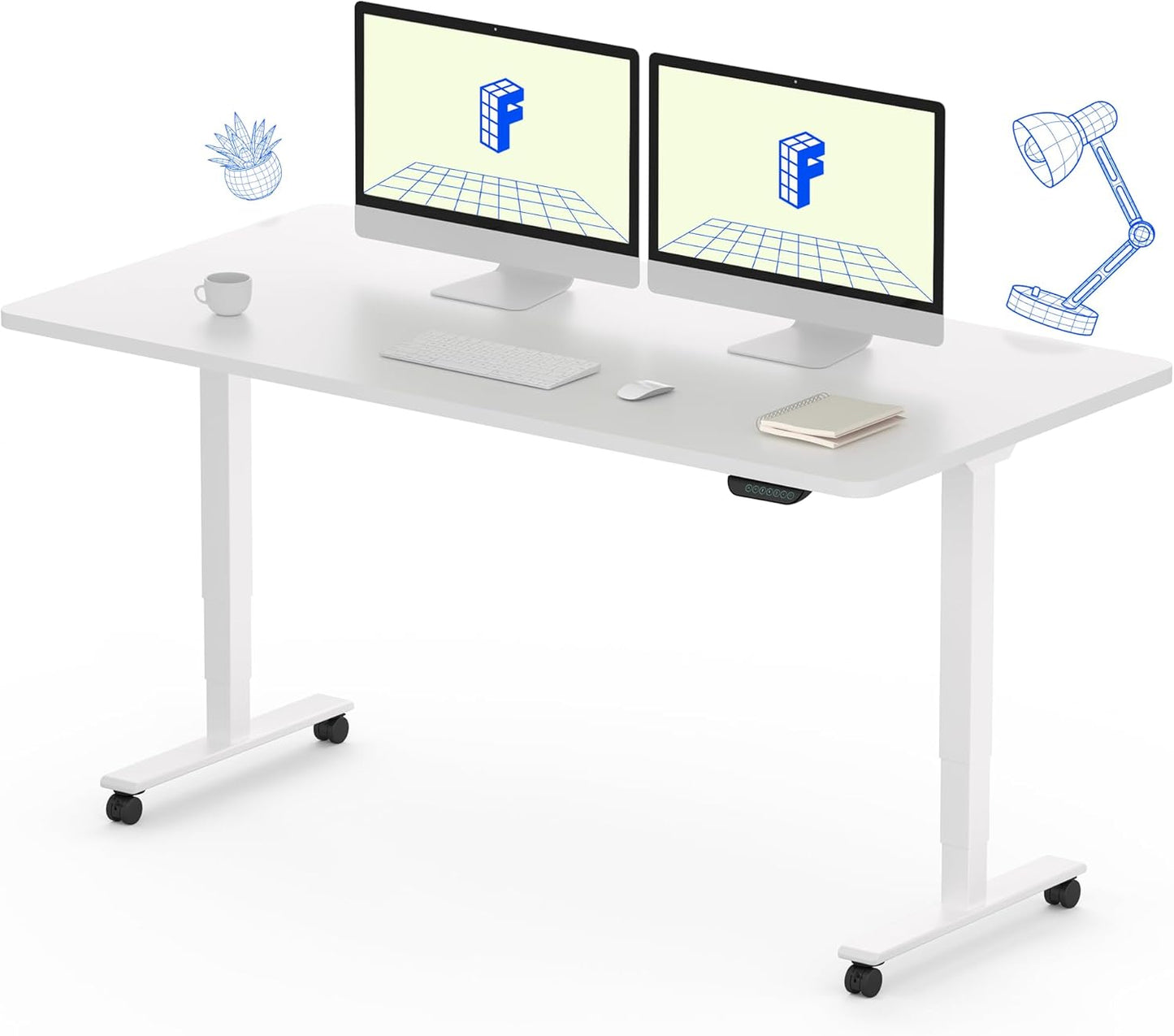 FLEXISPOT E6 MAX Dual Motor 3 Stages Standing Desk 55x28 Inch Whole-Piece Board Electric Height Adjustable Stand Up Desk 150KG Load Capacity(White Frame + White Desktop)