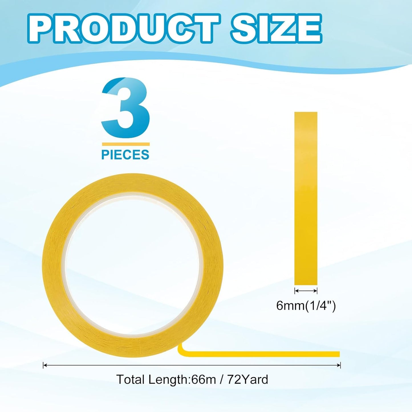 MECCANIXITY Whiteboard Tape 1/4" x 72 Yard Pinstripe Graphic Chart Line Grid Marking Tapes for Classroom Office Dry Erase Board Art, Dark Yellow, Pack of 3