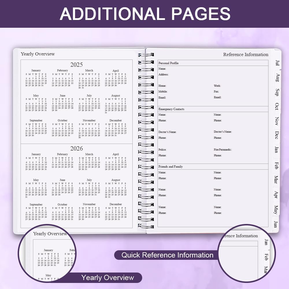 2025-2026 Planner - Weekly & Monthly Planner Runs Jul 2025 to Jun 2026, 6.25" x 8.25", 12 Monthly Tabs, 14 Notes Page, Inner Pocket, Flexible Cover with Twin-Wire Binding, Planners 2025-2026, Purple