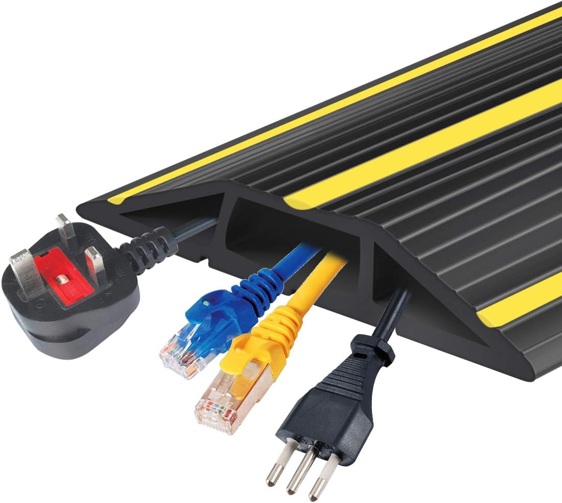 Papillon Cable Protector 3-Channel Heavy Duty Cord Cover - Floor Wire Concealer Easy to Unroll for Home Office Warehouse (20Ft, Black)