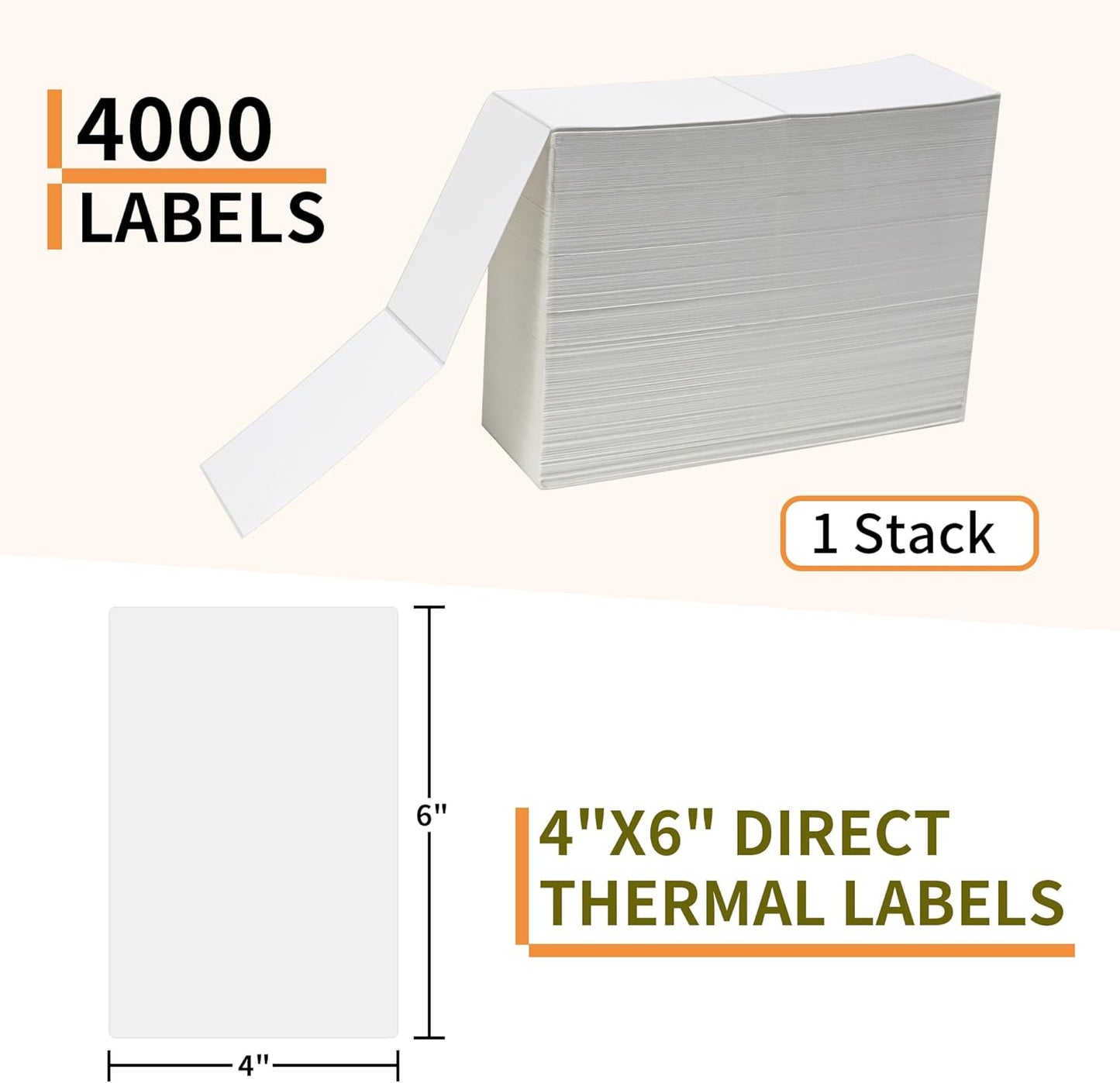 L LIKED 4000 Fanfold 4 x 6 Direct Thermal Shipping Labels, with Perforated Line, Compatible with Zebra & Rollo Printer, White, Commercial Grade