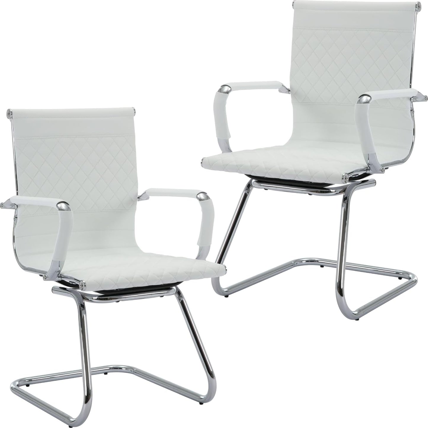 Office Guest Chairs Reception Chairs Waiting Room Chairs Set of 2 Conference Room Chair with Mid Back, Modern PU Leather Desk Chair, White