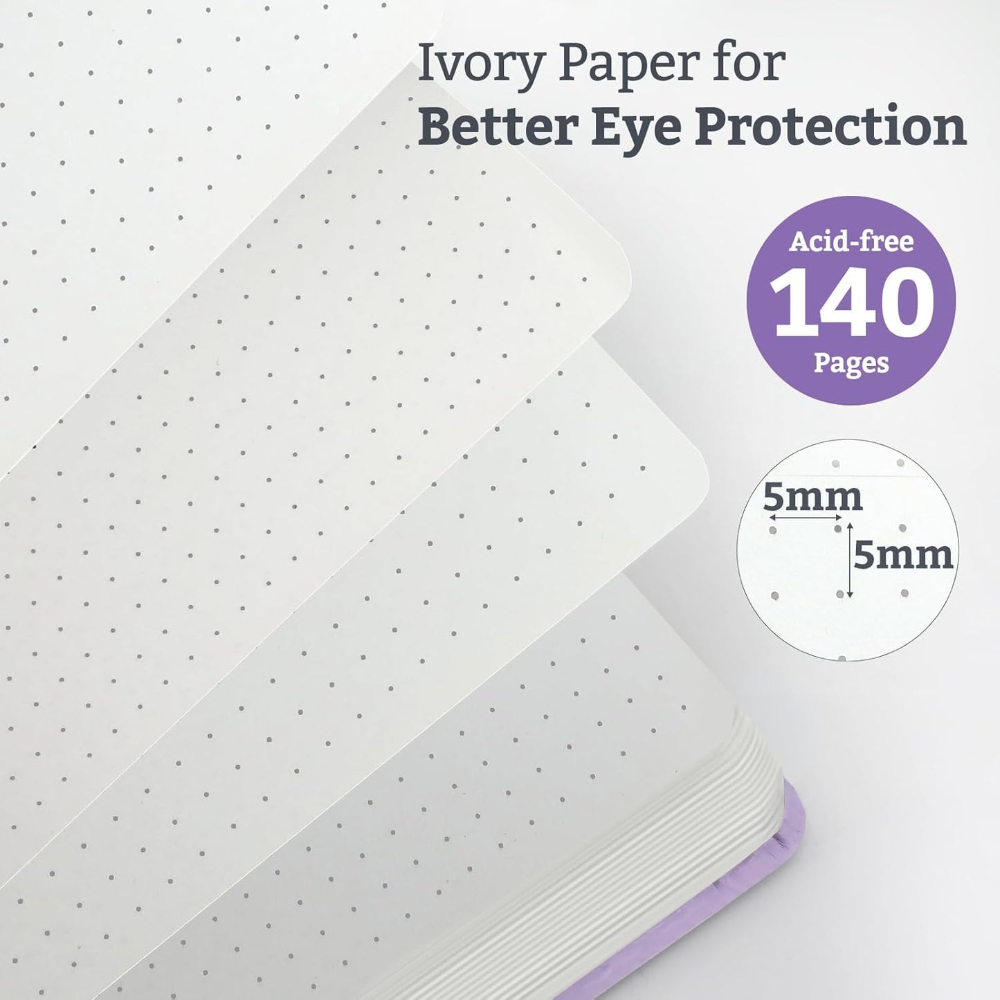 Hardcover Lined Bullet Dotted Journal Notebook, A5 140 192 Pages 100 120Gsm Paper College ruled for School,Work,Travel,and Daily Planning，5.7''*8.3'' (1, Lavender, A5 Dotted)