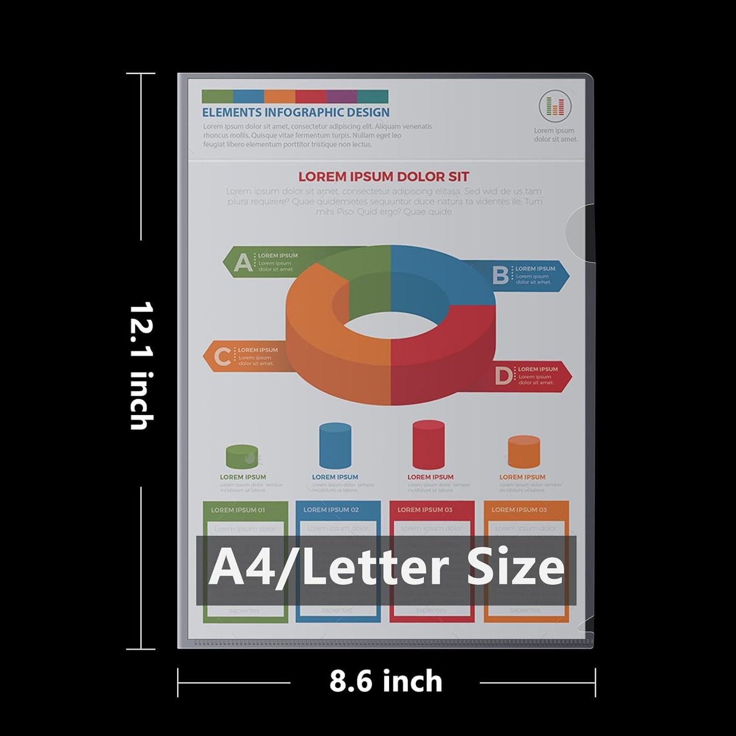 63 Pack Clear Plastic Document Folders L-Type Transparent Project Pockets for A4 Letter Size Paper