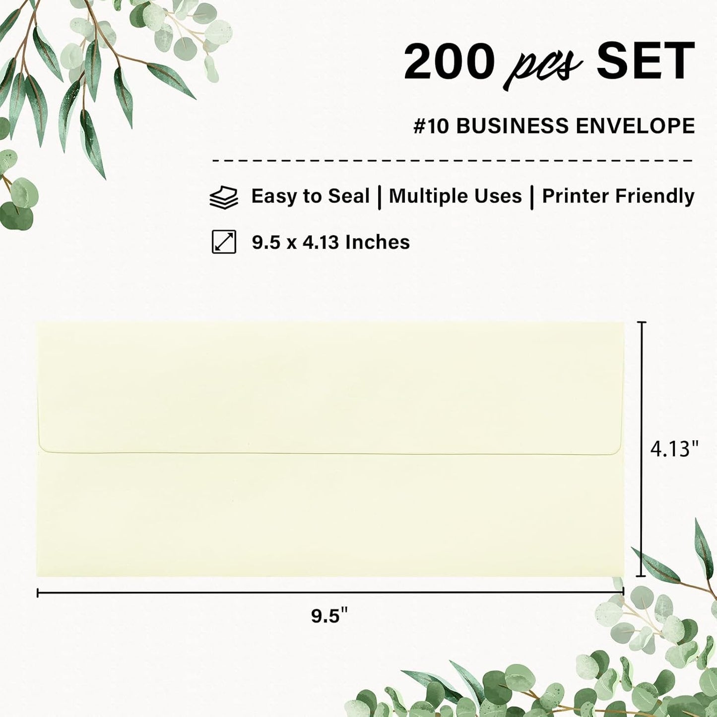 200 Pack #10 Business Envelopes, Self Seal Standard Ivory Envelopes for Secure Business & Legal Mailing, Office, Checks, Letter, Invoices, 4 1/8 x 9 1/2 Inches