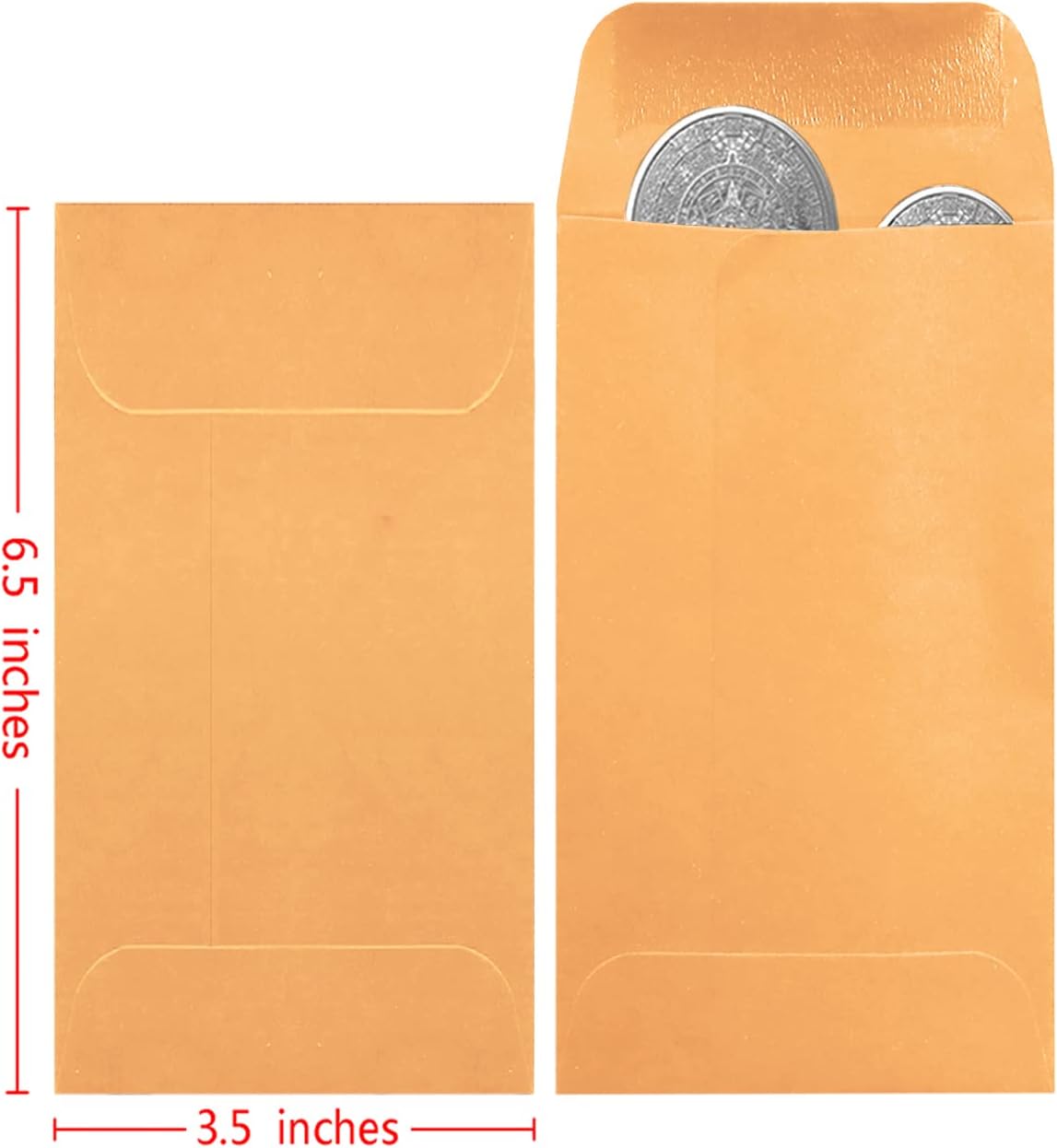 500 Pack #7 Brown coin envelope 3.5 x 6.5 inches Kraft Envelopes Classic Small Parts Envelopes with Self Adhesive Gummed Flap for Coins Cash Credit Cards Seeds