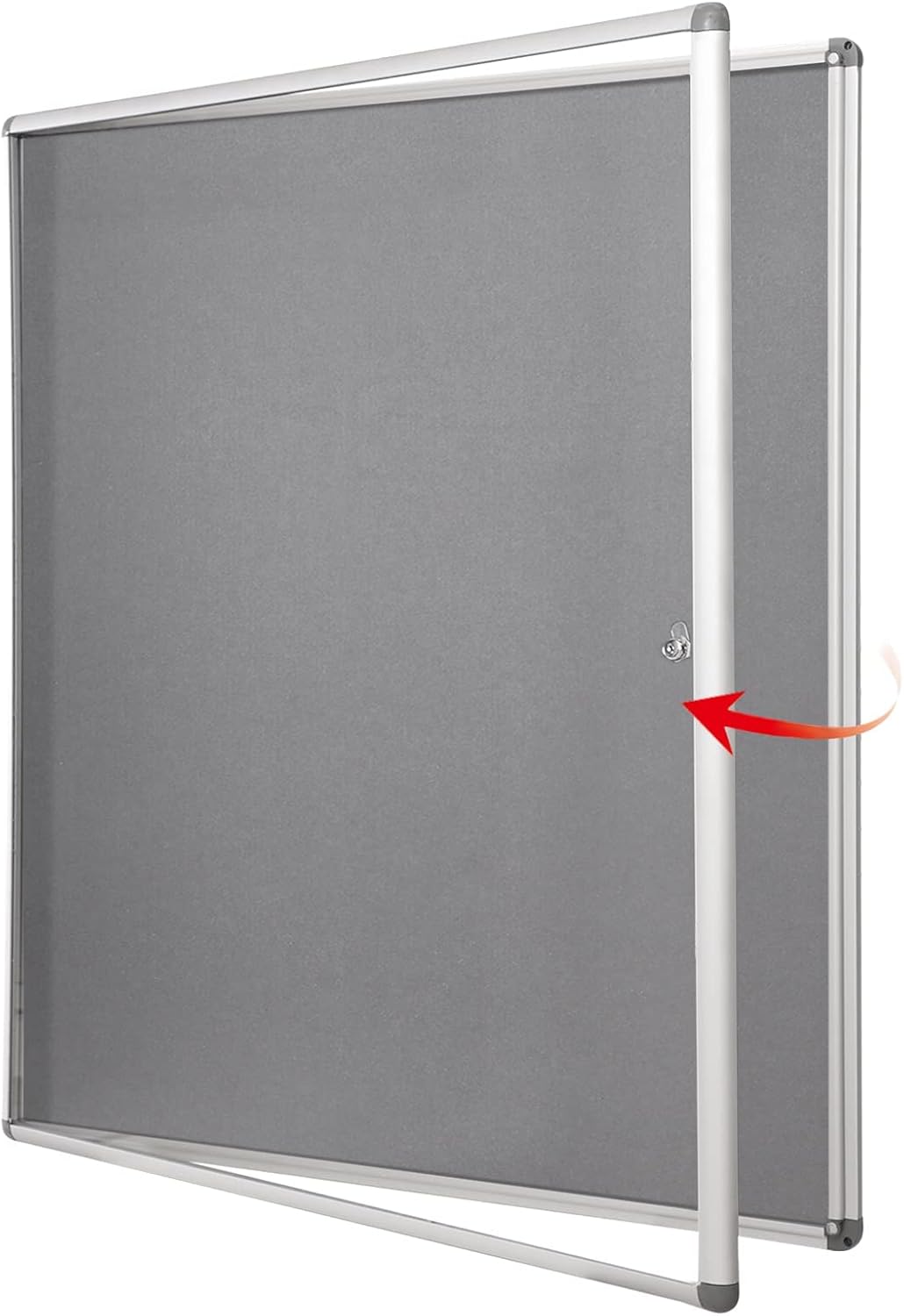 SWANCROWN Lockable Felt Bulletin Indoor Display Case Big Message Center Board with Aluminium Frame,38x38 inches (12xA4)