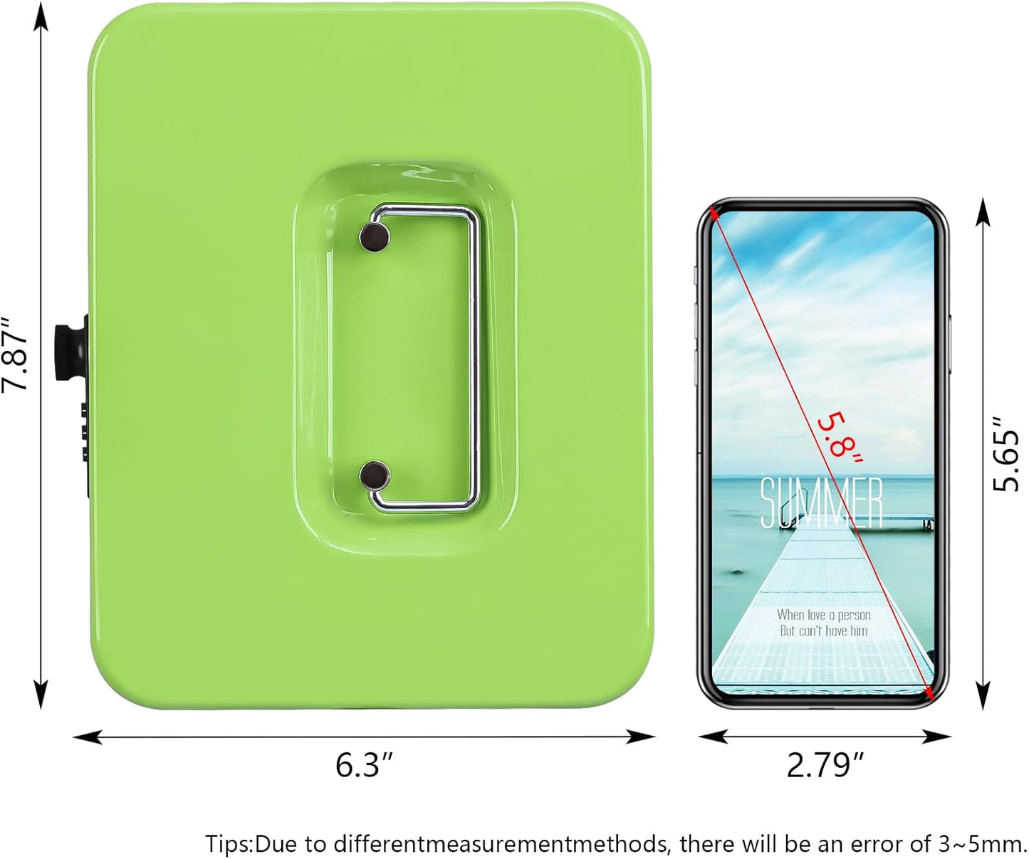 KYODOLED Cash Box with Combination Lock,Safe Metal Box for Money,Storage Lock Box with Money Tray,7.87"x 6.30"x 3.54" Limegreen Medium