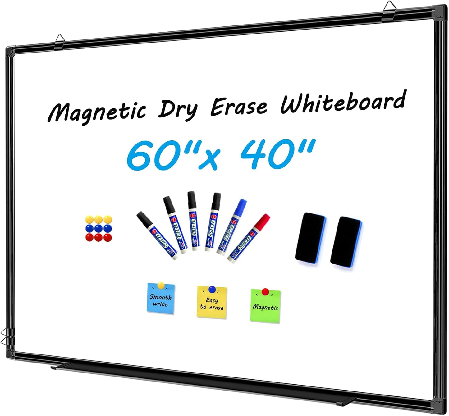 H-Qprobd 60"x40" White Board for Wall Large Magnetic Dry Erase Board with Black Aluminum Frame, Presentation Whiteboard Suitable for Home, Office, Classroom & Kitchen