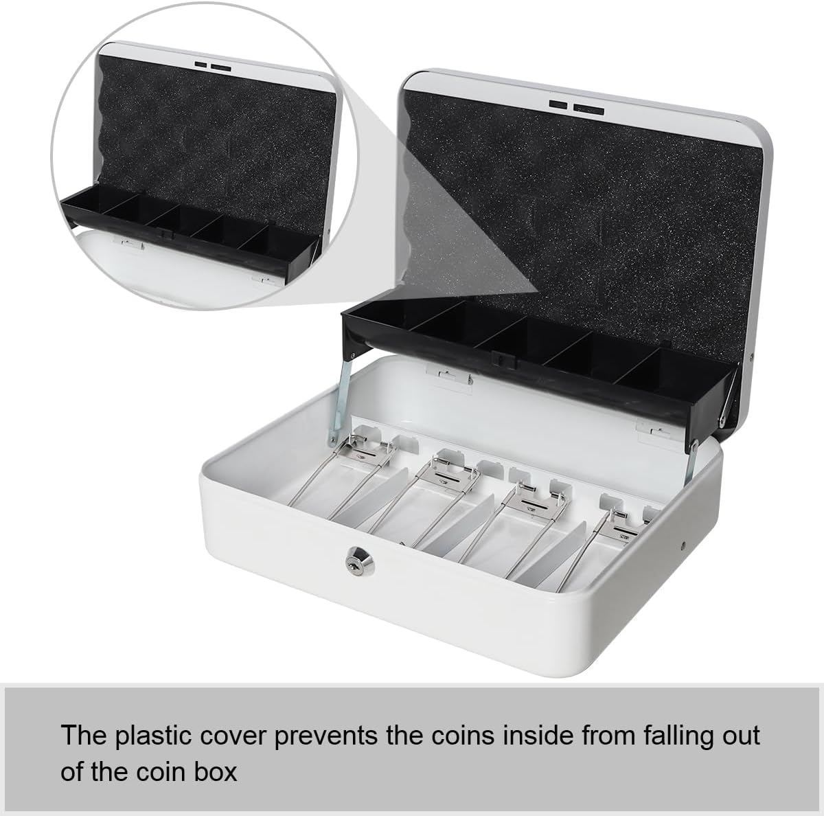 Jssmst Locking Large Metal Cash Box with Money Tray, Money Box with Key Lock, White, SM-CB0504L