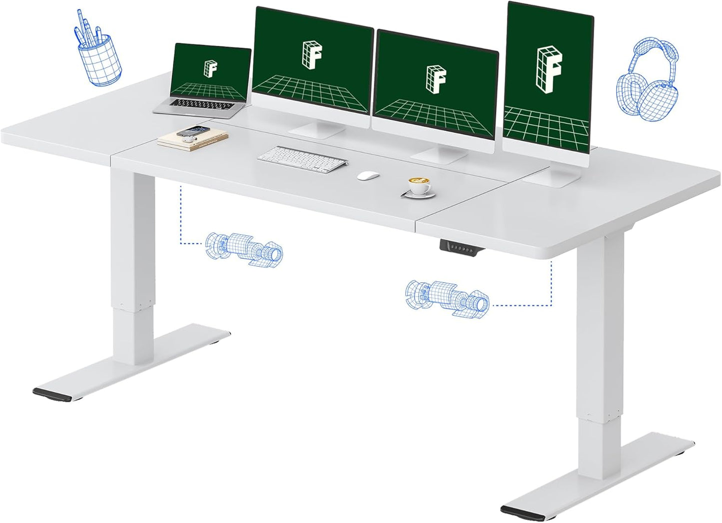 FLEXISPOT 79 x 32 Inch Dual Motor Standing Desk, Computer Desk with Memory Controller, Home Office Desk with Splice Board (White Frame + 79" White Desktop, 2 Packages)