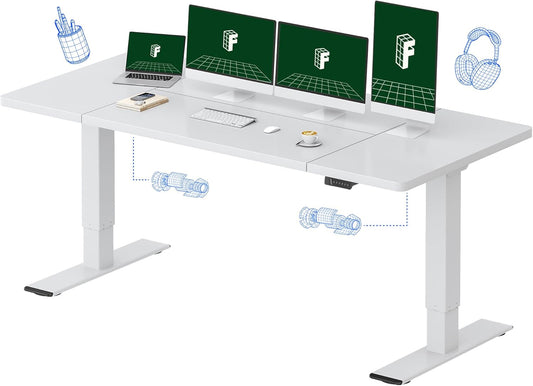 FLEXISPOT 79 x 32 Inch Dual Motor Standing Desk, Computer Desk with Memory Controller, Home Office Desk with Splice Board (White Frame + 79" White Desktop, 2 Packages)