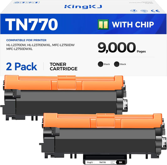 TN770 Black Toner Cartridge High Yield 2-Pack with chip Replacement for Brother TN-770 TN770 770 Toner Compatible with Brother HL-L2370DW HL-L2370DWXL MFC-L2750DW MFC-L2750DWXL Printer Ink All-in-One