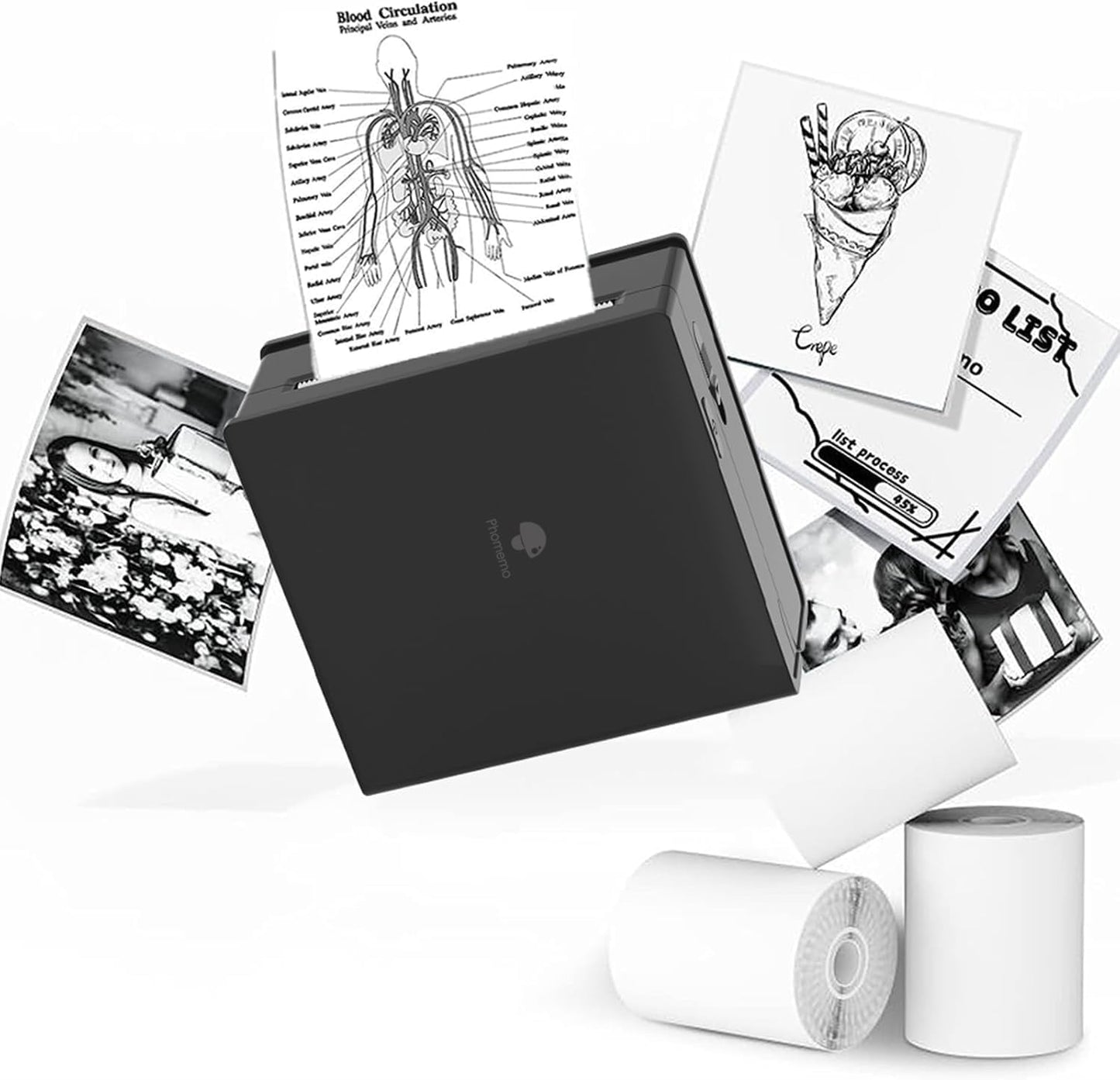 Phomemo Sticker Printer- Mini Thermal Sticker Printer Machine, Small Pocket Label Maker Instant Print for DIY Creation, Study Notes, Photos, Portable Inkless Photo Maker for Kids/Students, Black