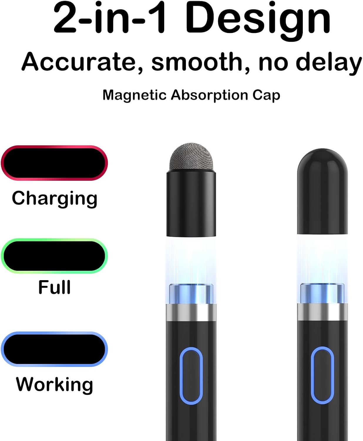 Compatible for iOS&Android Touch Screens Active Stylus Pen,Stylus Pens for Touch Screens,Rechargeable Stylus for i-Pad/Pro/Air/Mini/i-Phone/Cellphone/Samsung/Tablet Drawing&Writing (Black)