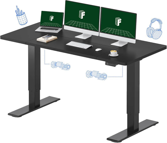 FLEXISPOT 63 x 28 Inch Dual Motor Standing Desk, Computer Desk with Memory Controller, Home Office Desk with Splice Board (Black Frame + 63" Black Desktop, 2 Packages)