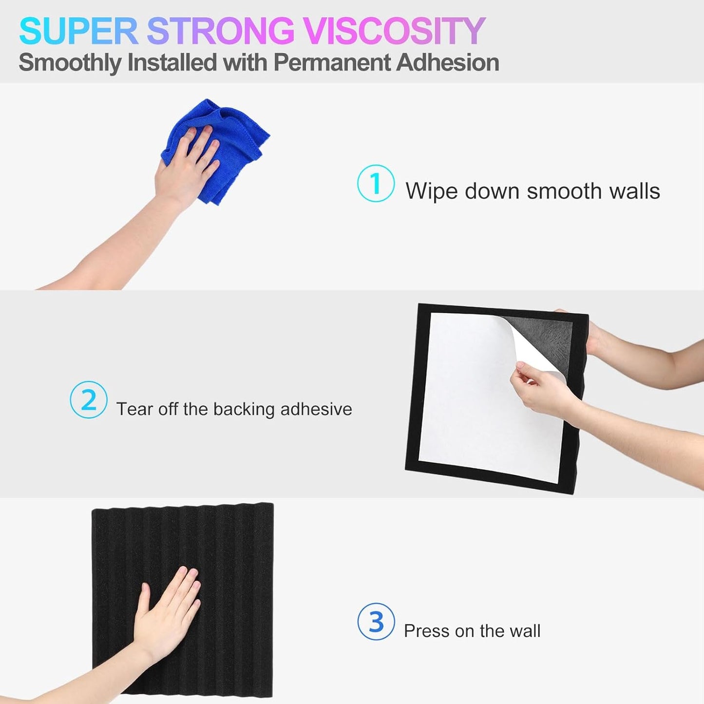 JBER 12 Pack Sound Proof Foam Panels, 1" X 12" X 12" Self-Adhesive Acoustic Foam Panels, Acoustic Panels Wedges High Density, Soundproof Wall Panels for Treatment Home Studio - Black