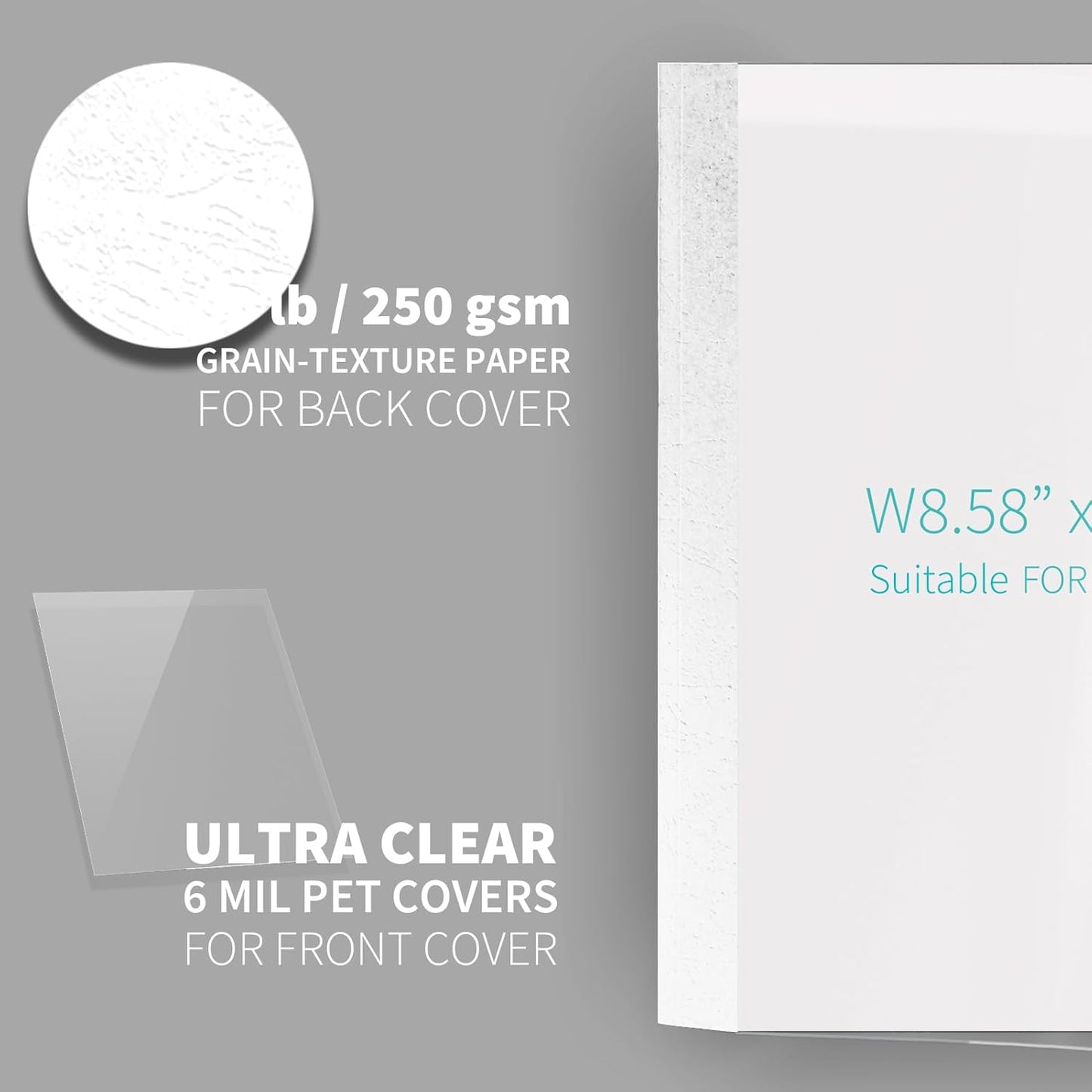Binditek 10 Pack Thermal Binding Presentation Covers, 1/8 Inch Spine, Holds 30 Sheets, Ultra Clear Front Cover, White Paper Back Cover, Letter Size, for Students and Coworkers