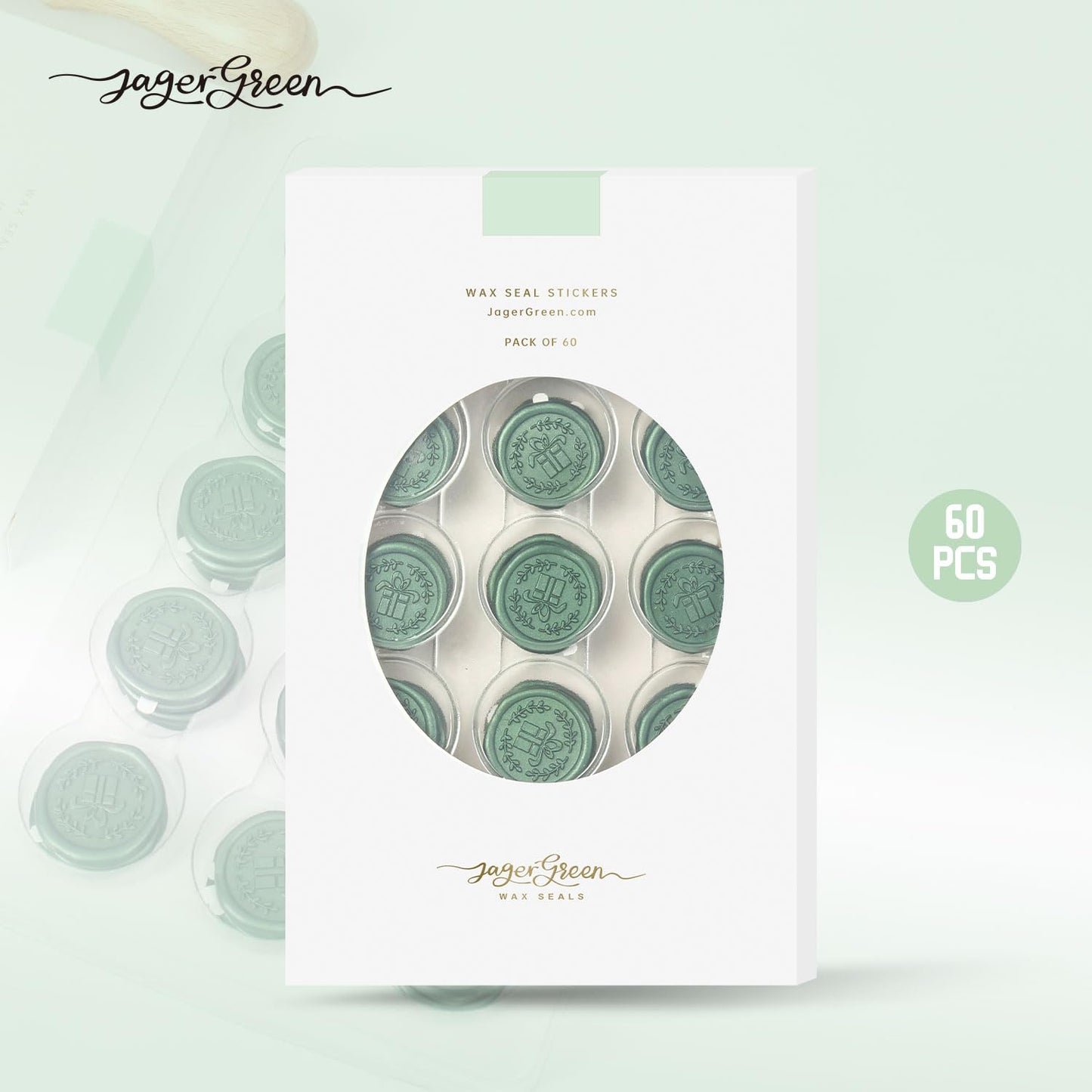 Wax Seal Stickers with Various Seals Patterns, Green Adhesive Sealing Wax Sticker Set for Wedding Invitations Customize, Envelopes Sealer, Christmas Gift (Gift, 60 Pcs)