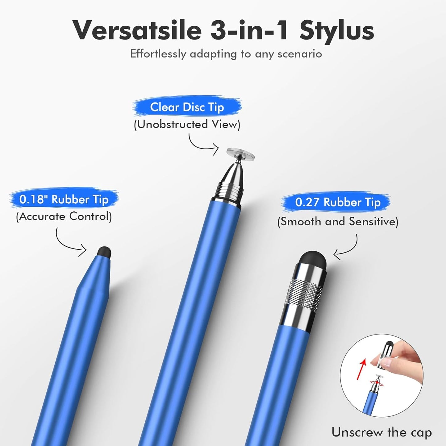 MEKO 3 in 1 Stylus Pens for Touch Screens, High Sensitivity & Precision Capacitive Stylus Pencil for Apple iPad iPhone Tablets Samsung Galaxy All Universal Touchscreen Devices (2 Pack-Black/Blue)